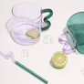 Colorful Ear Glass Mug: Pink with Brown Handle