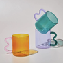Colorful Ear Glass Mug: Pink with Brown Handle