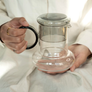 Glass Pitcher Teapot with Cup Lid: Blue