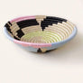 African Rwanda Woven Basket - Abstract Form Plateau White & Blue & Lime Green