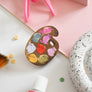 Cat Art Paint Palette Wooden Pin Badge