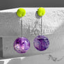 Polka Dot Earrings--Neon Yellow and Purple Swirl