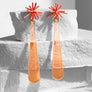 Sputnik Extra Long Drop Earrings--Neon Coral