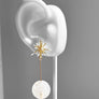 Sputnik Round Drop Earrings--White Swirl and Gold