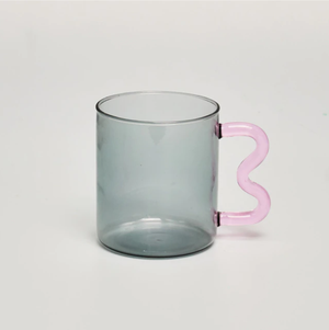 Colorful Ear Glass Mug: Pink with Brown Handle