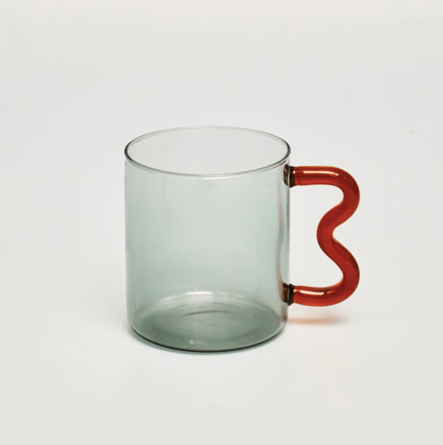 Colorful Ear Glass Mug: Pink with Brown Handle