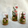 Pink Flower Forest Mini Cloche Terrarium w. Dried Florals