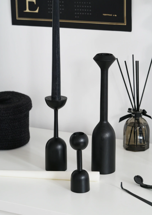 Black Wood Candle Holder | Table Decoration: E