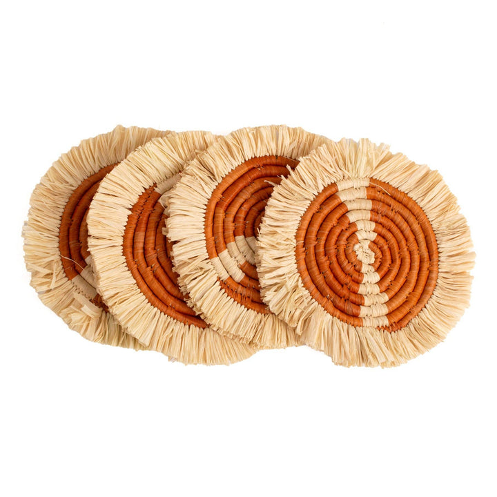Earthen Craft Fringed Coasters - Earth Orange, Set of 4