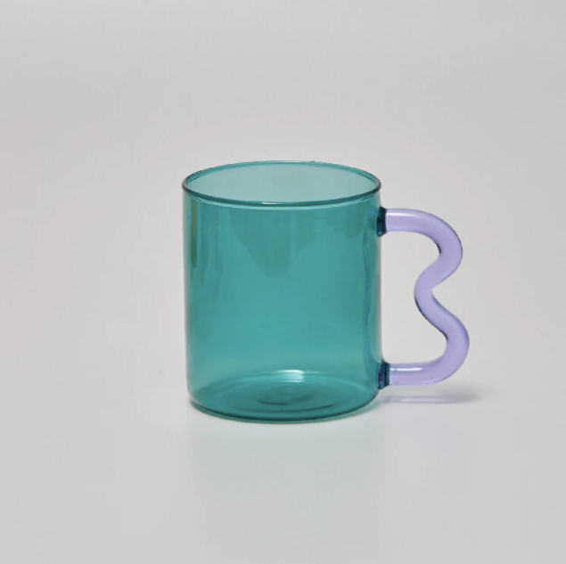 Colorful Ear Glass Mug: Pink with Brown Handle
