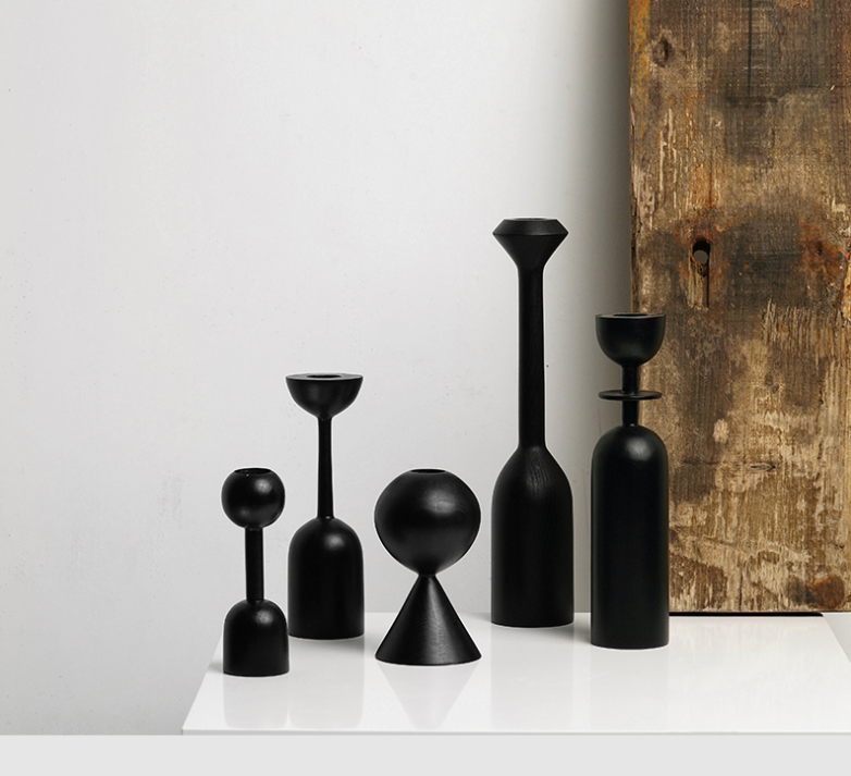 Black Wood Candle Holder | Table Decoration: E