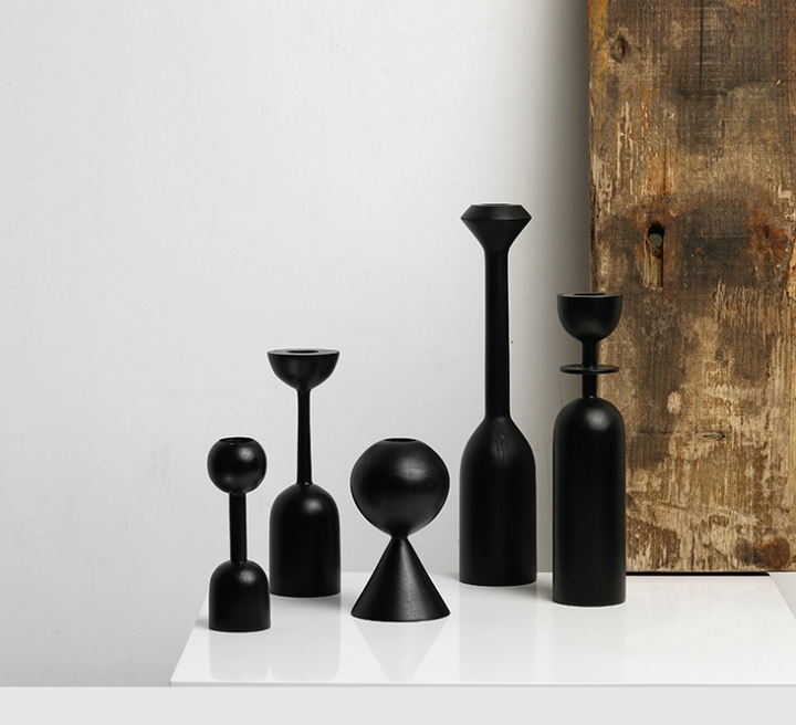 Black Wood Candle Holder | Table Decoration: D