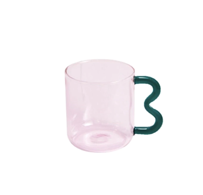 Colorful Ear Glass Mug: Pink with Brown Handle