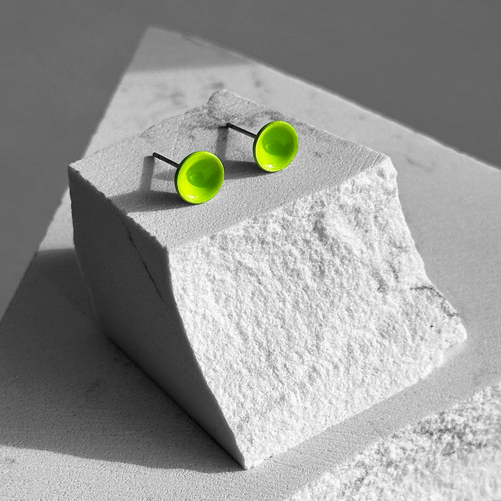 Neon Lime Green Color Dot Earrings