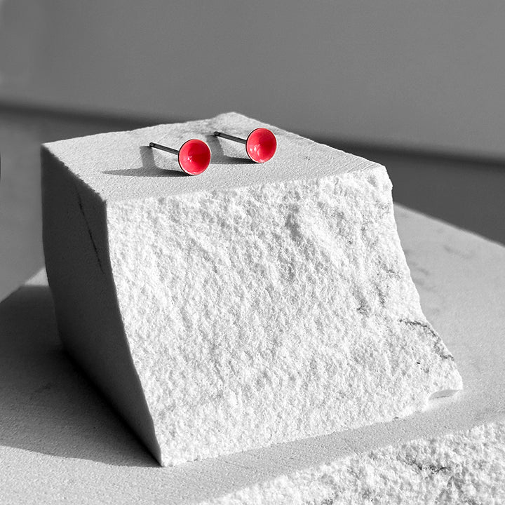 Deep Rose Pink Color Dot Earrings