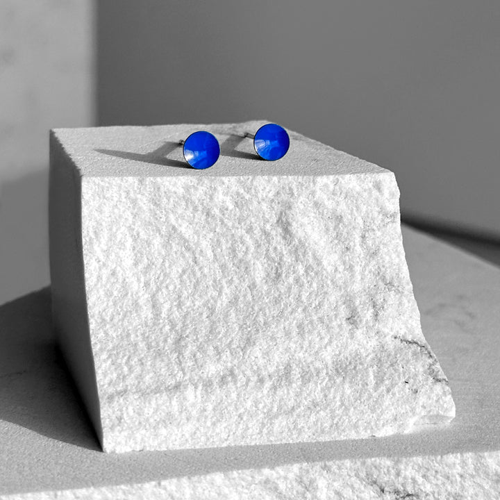 Ultramarine Blue Color Dot Earrings