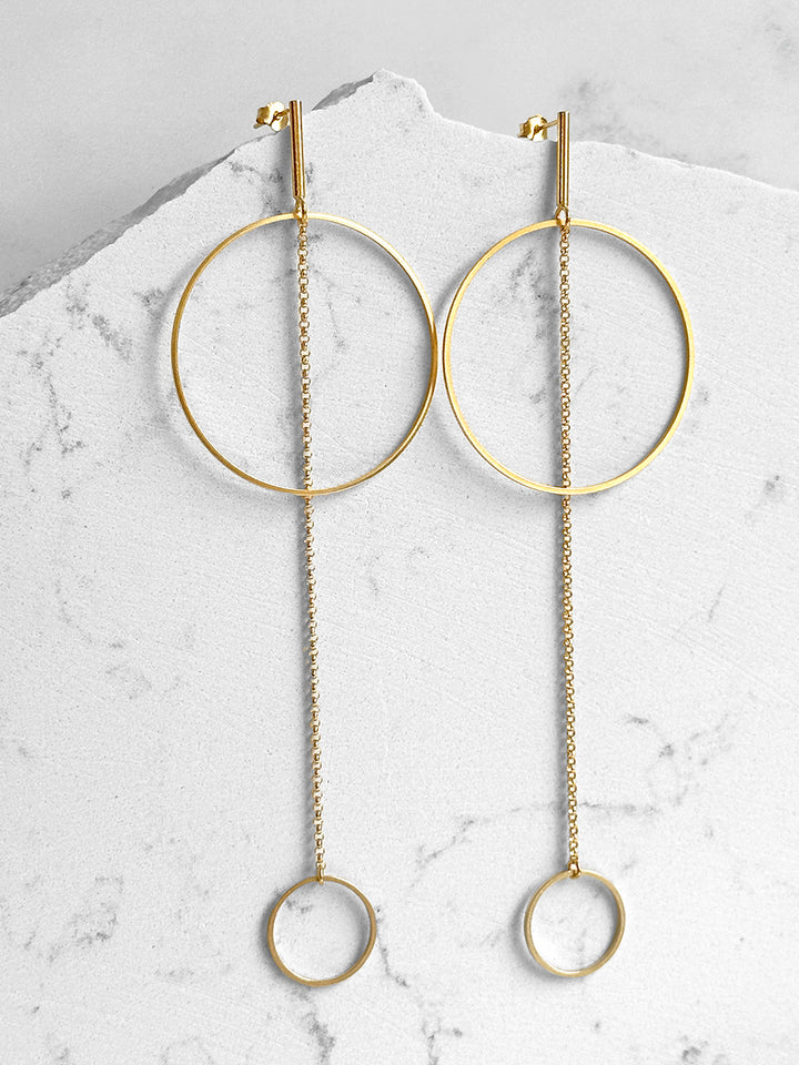 Double Circle Chain Drop Earrings