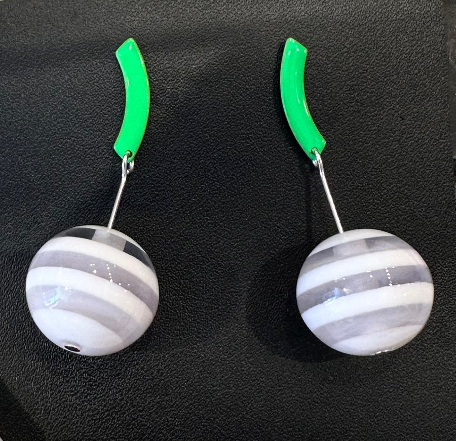 Achille Earrings--Lime Green, Clear and White