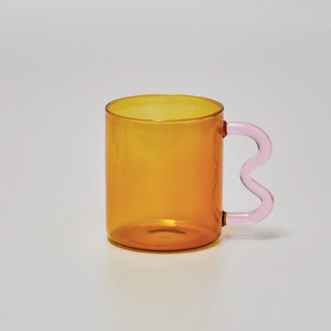 Colorful Ear Glass Mug: Pink with Brown Handle