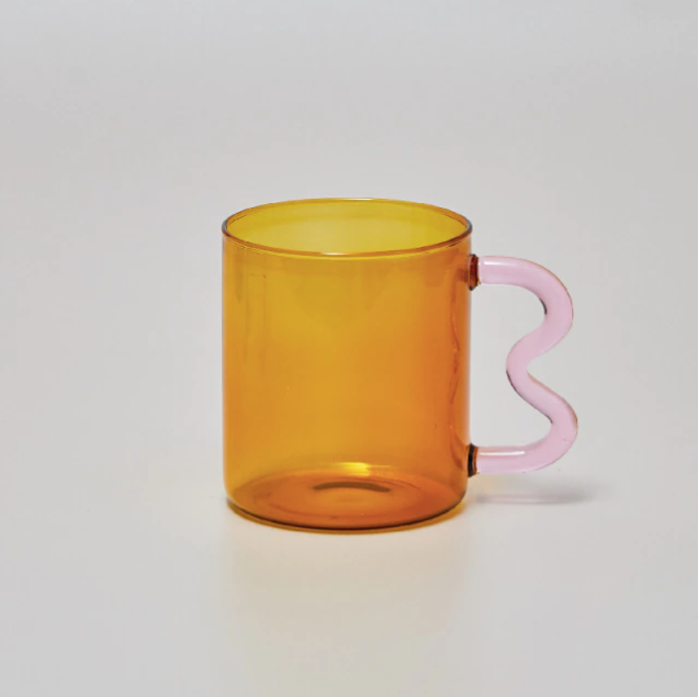 Colorful Ear Glass Mug: Pink with Brown Handle