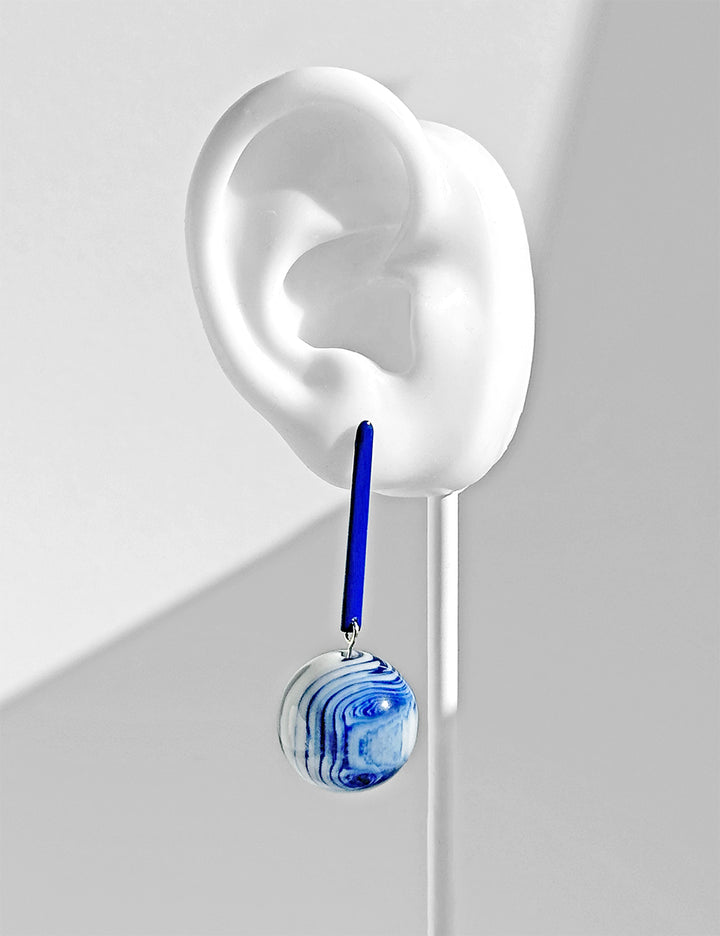 Aarnio Earrings--Cobalt Blue and White Swirl