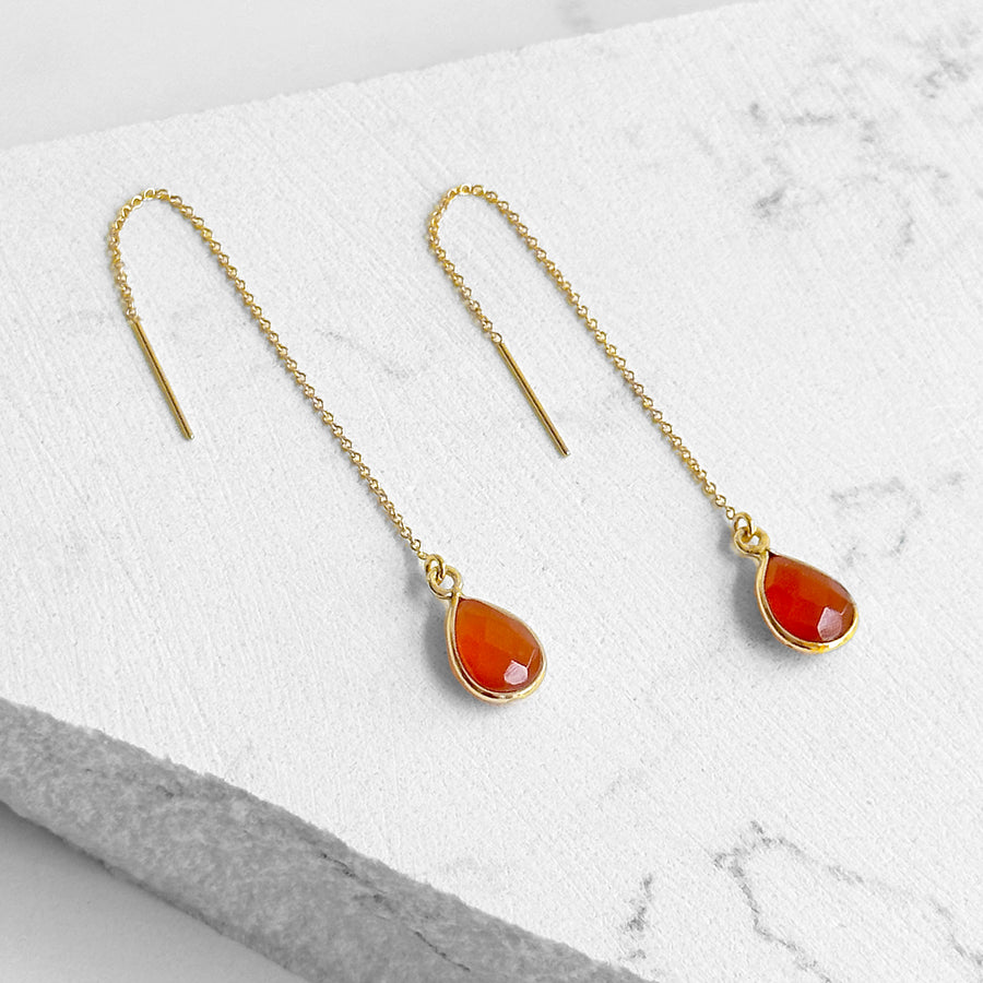 Carnelian Teardrop Threader Earrings