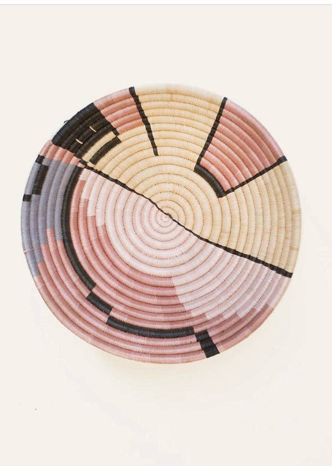 African  Rwanda Woven Basket - Line Plateau Mauve