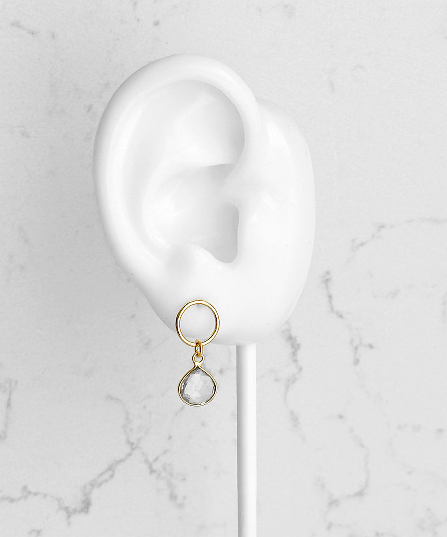 Circle Dangle Earrings with Pear Crystal Quartz
