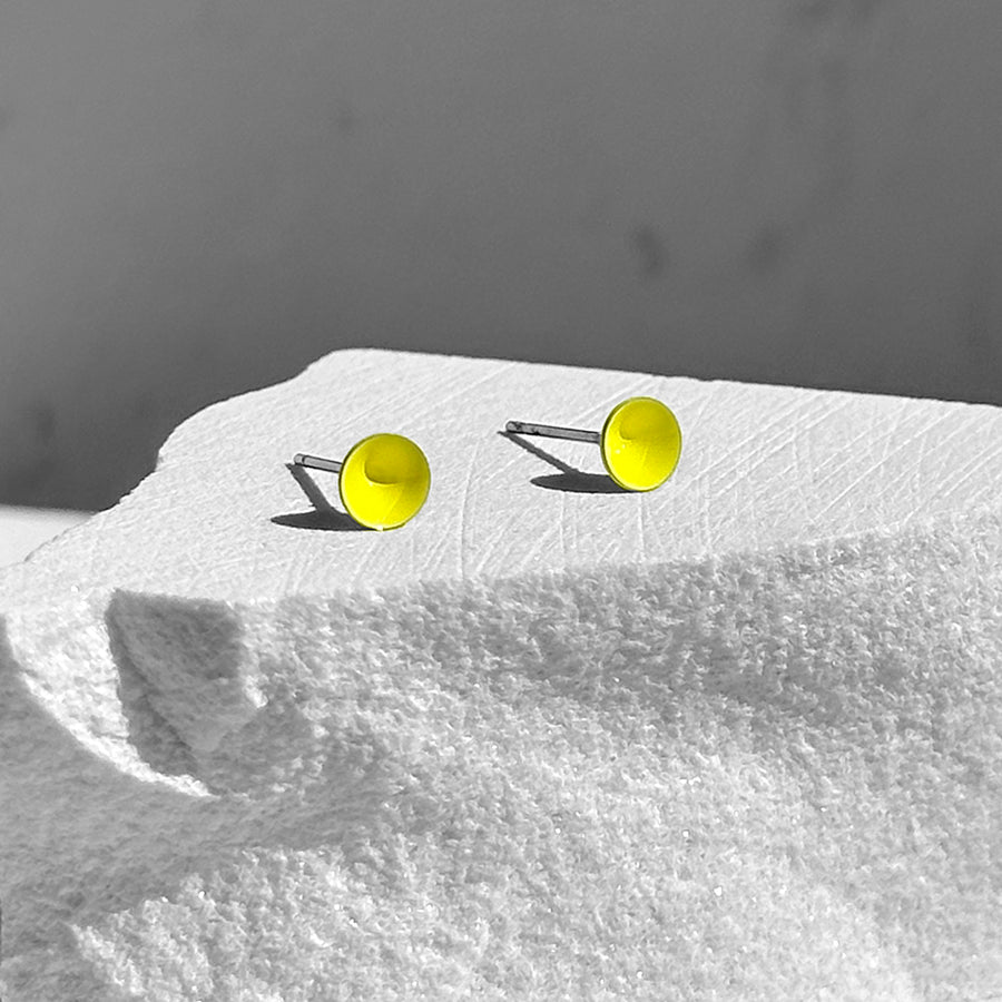 Bright Yellow Color Dot Earrings