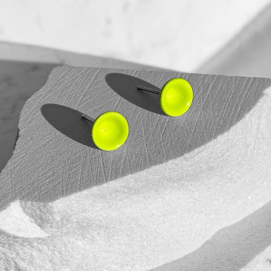 Neon Yellow Color Dot Earrings