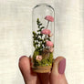 Pink Flower Forest Mini Cloche Terrarium w. Dried Florals
