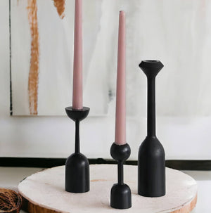 Black Wood Candle Holder | Table Decoration: C