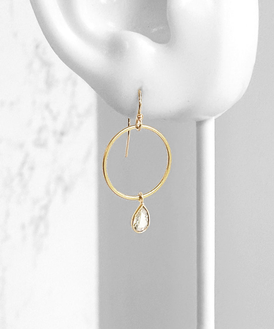 White Topaz Circle Dangle Earrings