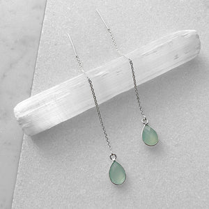 Seafoam Chalcedony Teardrop Threader Earrings