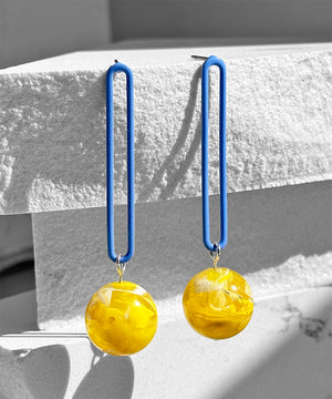 Gino Earrings--Blue and Yellow Swirl