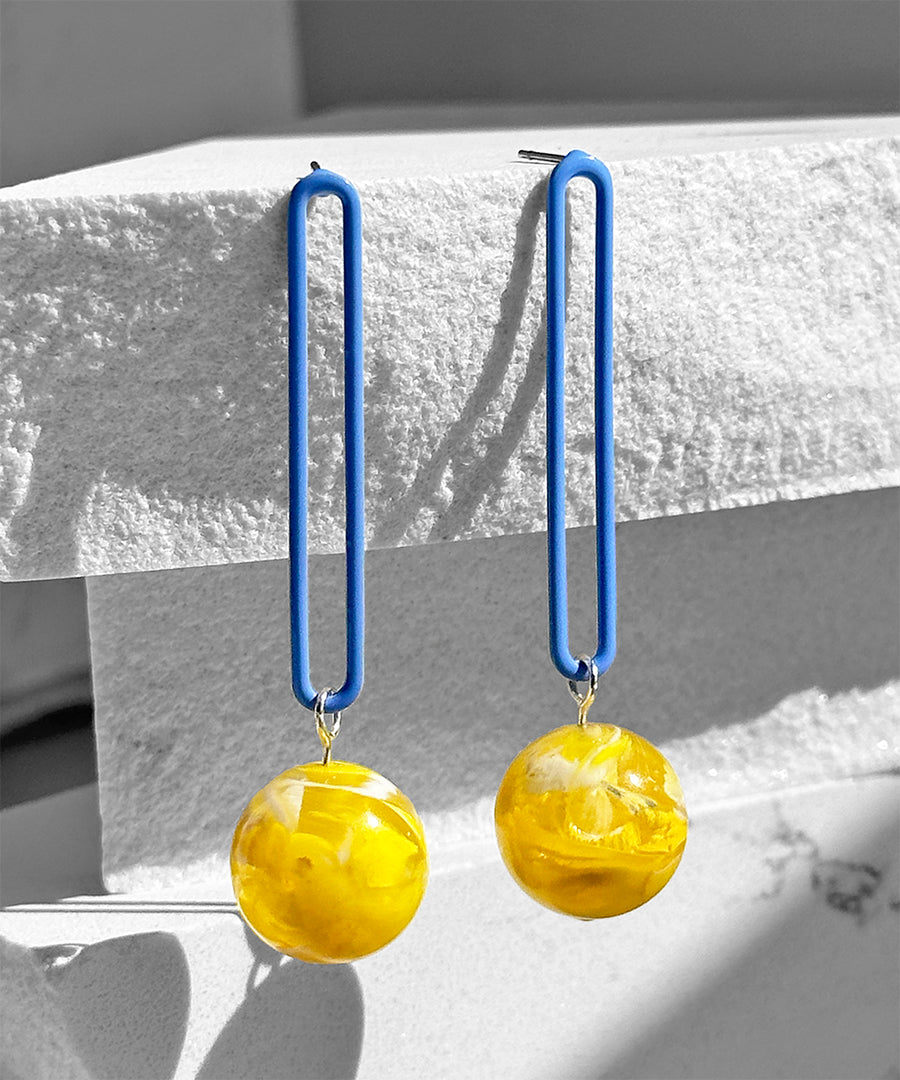 Gino Earrings--Blue and Yellow Swirl