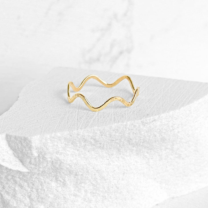 Thin Hammered Gold Squiggle Ring