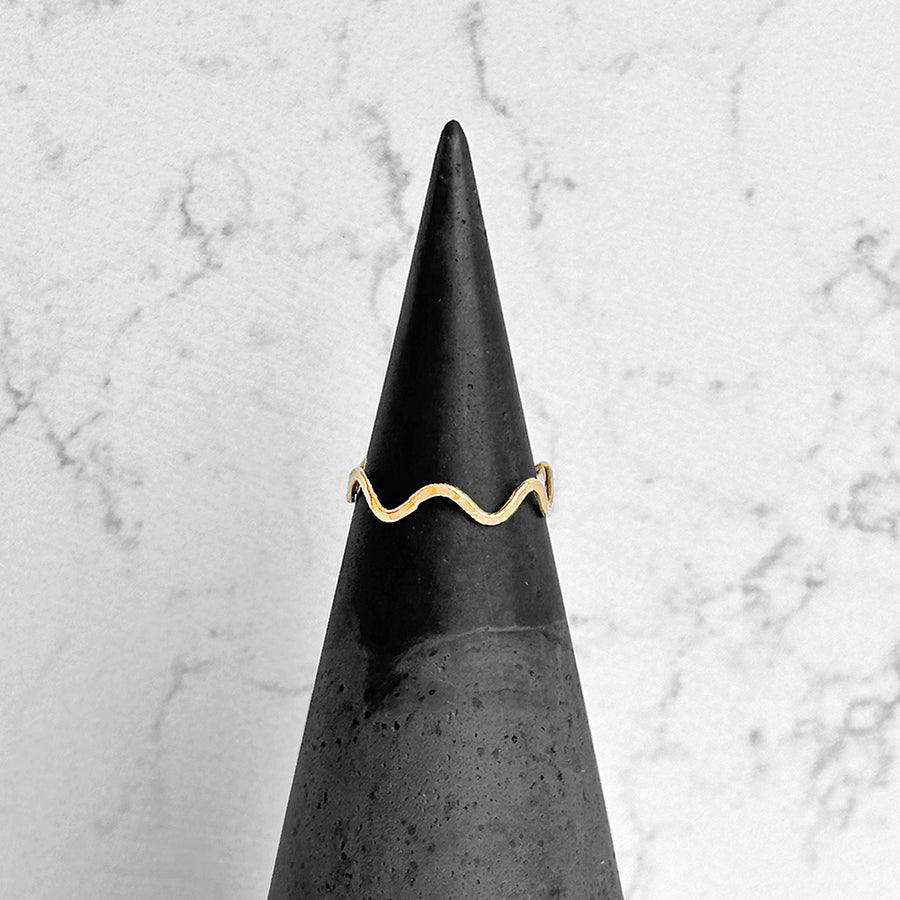 Thin Hammered Gold Squiggle Ring