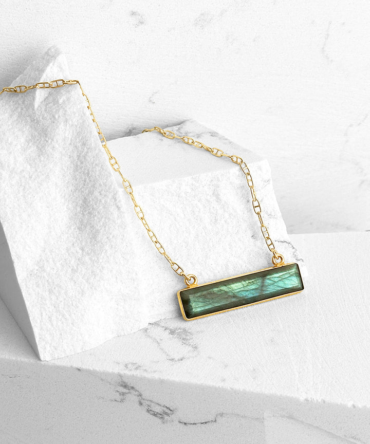 Labradorite Horizontal Bar Gemstone Necklace