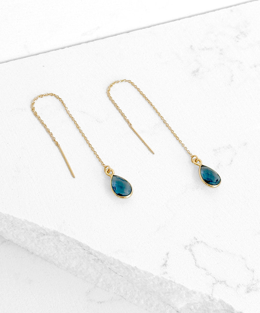 Blue Kyanite Teardrop Threader Earrings