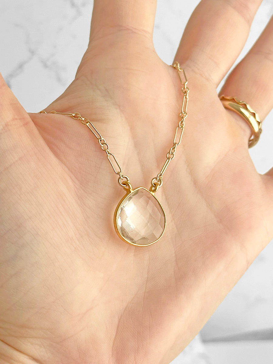 Large Pear Crystal Quartz Gemstone Necklace