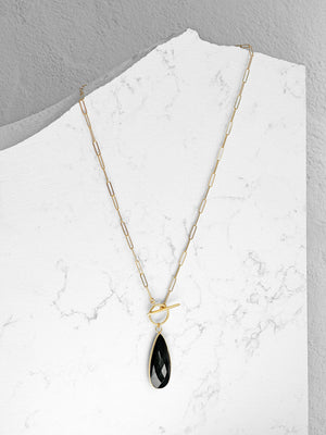Long Black Onyx Teardrop Toggle Necklace