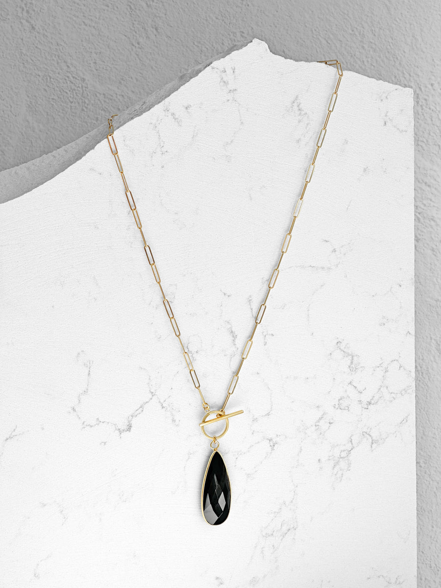 Long Black Onyx Teardrop Toggle Necklace