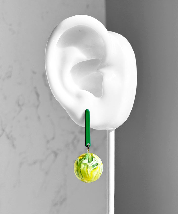 Aarnio Earrings--Green and Yellow Green Swirl