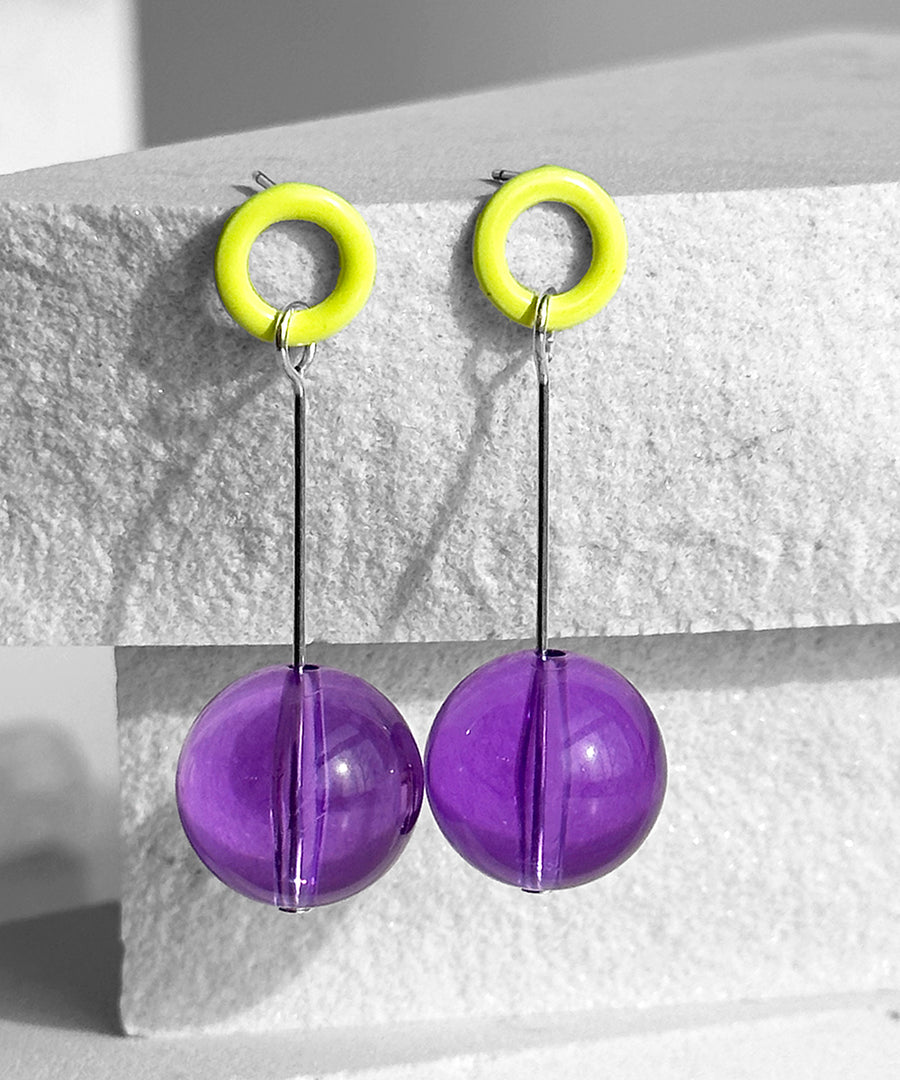 Ingo Earrings--Neon Yellow and Purple