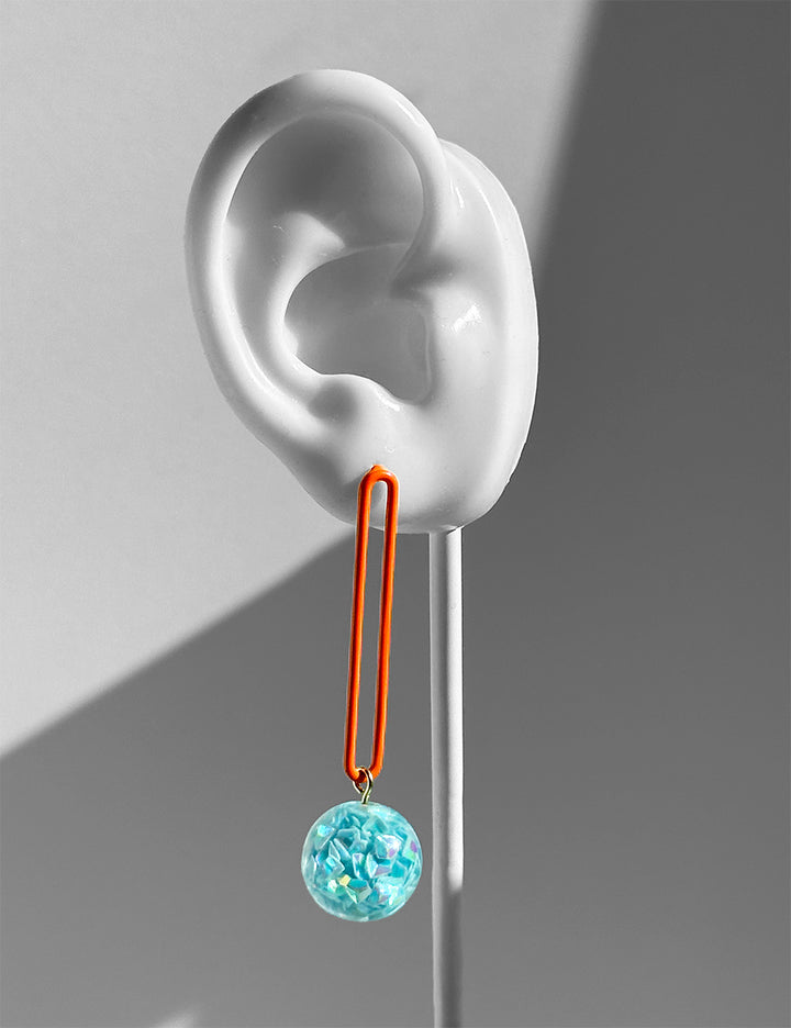 Gino Earrings--Orange and Disco Aqua Blue