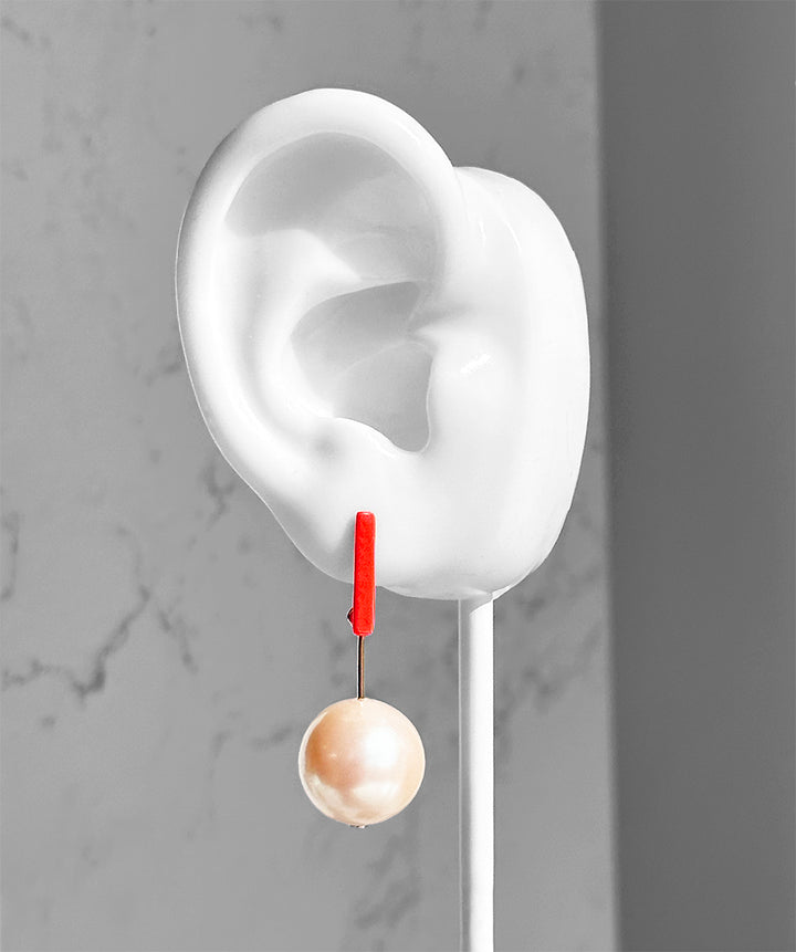 Aarnio Earrings Petite--Neon Coral and Pearl