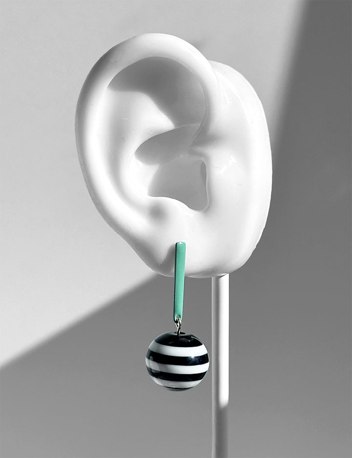Aarnio Earrings Petite--Teal and Black and White Stripes