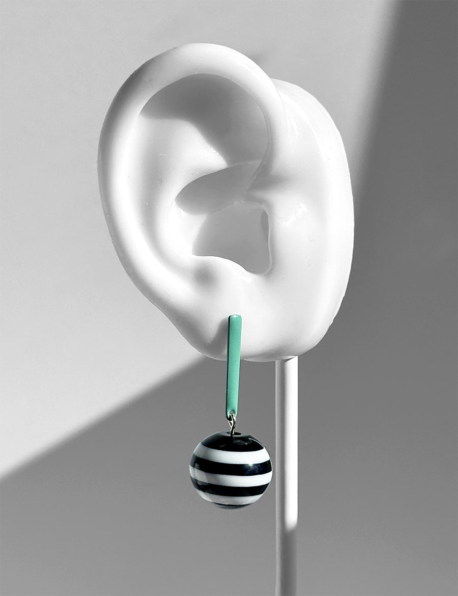 Aarnio Earrings Petite--Teal and Black and White Stripes