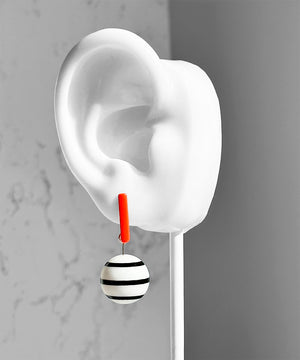Aarnio Earrings Petite--Neon Coral and Black and White Stripes